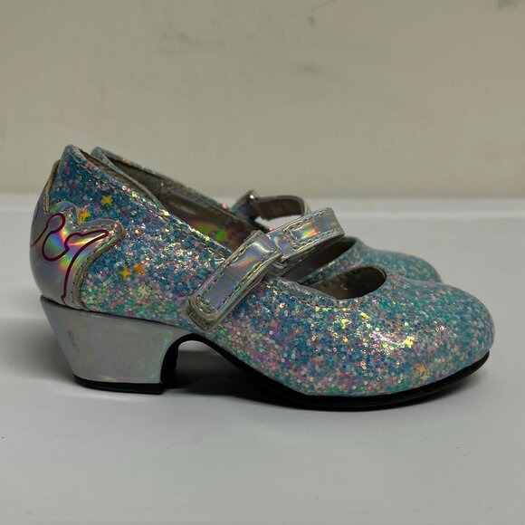 Disney Toddler Girl's Size 6 Princess Ballet Heel Shoes Blue Glitter Sparkle - Picture 1 of 7